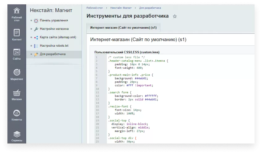 Инструменты разработчика в Некстайп Магнит